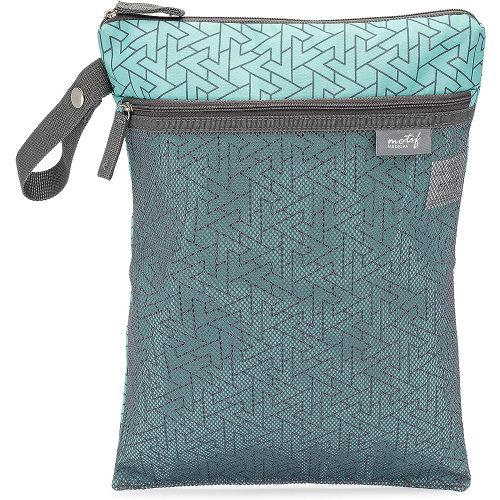 Motif Medical Baby Wet Dry Bag - Double-Compartment Bag for Wet Clothes & Dry Items - Travel Laundry Bags for Moms On-the-Go - Diaper Wet Bag for Pump Parts, Dirty Baby Clothes, Swimsuits (Aqua)