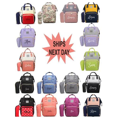 PERSONALIZED Large Diaper Bag Knapsack Set Lavender STUNGO Custom Monogram /Name Embroidered Bottle Pouch for infant /Baby Bag /Baby Gift