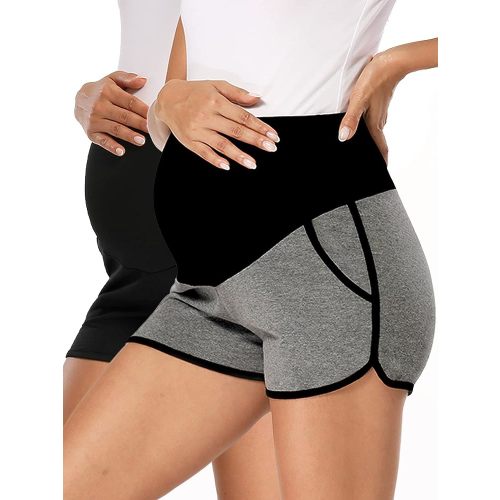 fitglam Women's Maternity Shorts Over Belly Pregnancy Lounge Workout Running Pajama Sleep Shorts with Pockets