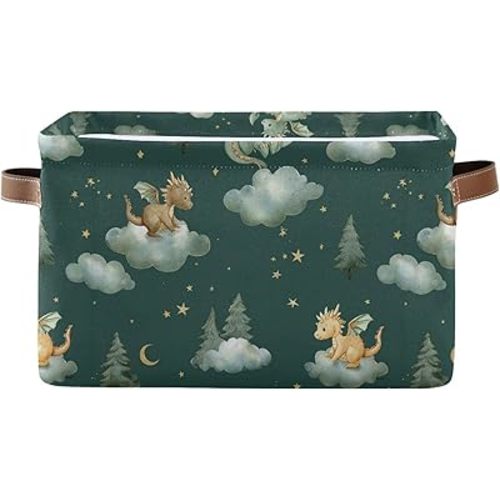 Pfrewn Storage Basket Bins Foldable Laundry Hamper Toy Dragon Baby Animals Retro Storage Bins Box Organizer for Home Boys Girls Office Closet Shelf Nursery Baskets,1 pcs