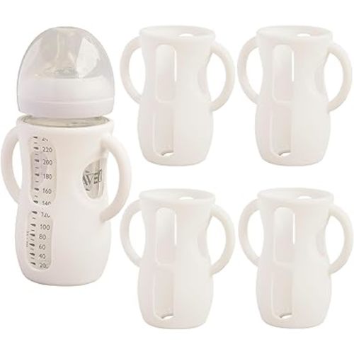 4 Pack Silicone Sleeves for Avent Natural Glass Baby Bottles, Anti Breakage Bottle Holder, Compatible with Philips Avent Glass Natural Baby Bottles (4 White, 8 OZ)