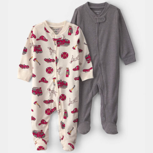 Baby Boy 2-Pack 2-Way Zip Solid Firetrucks Sleepers  | Carter’s Oshkosh Canada