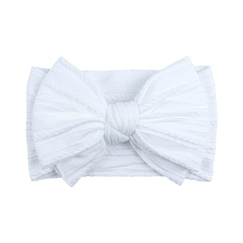 LemonSpace Handmade Baby Girls Headbands with Bows for Newborn Kids White | Nylon Soft Stretchy Hair Bands Hair Accessories for Newborn Baby Girls Infant Toddlers Kids(White)