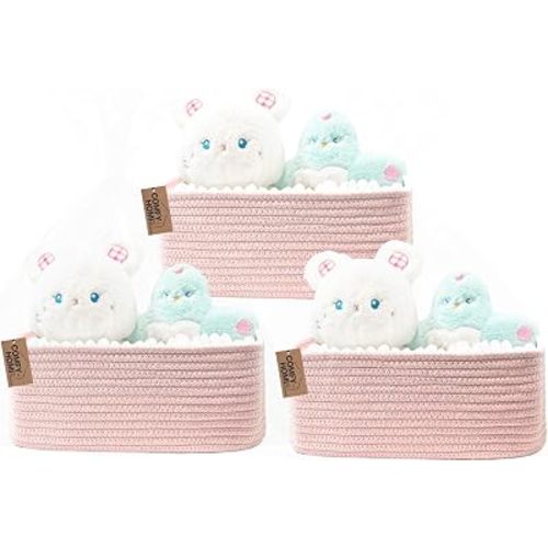 COMFY-HOMI 11.5"x7.5"x4.7" Storage Baskets for Organizing | Cotton Rope Woven Basket | Toy Storage Bin Box | Basket for Shelves, Closet Organizer Bin, Decorative Closet Shelf, 3 Pack, all pink