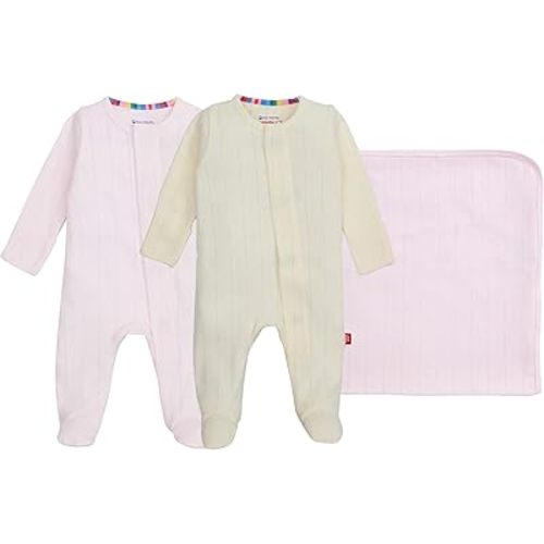 magnetic me Goodnight Baby Gift Set | Magnetic Footie Pajamas & Blanket | Baby Shower Gift for Newborns, Cotton Candy Pointelle, NB