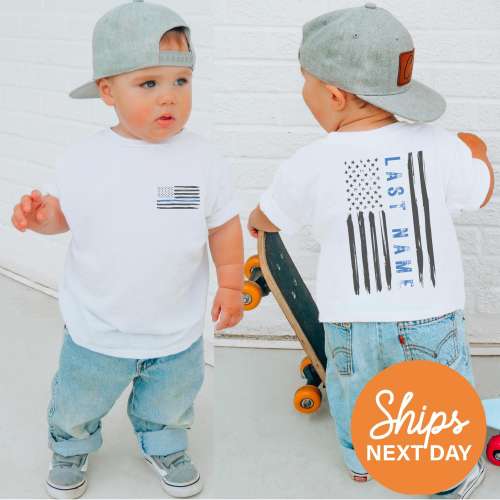 Custom Police Shirt Baby/Toddler/Youth / Thin Blue Line Flag Shirt / Personalized Cop Onesie / Officer Family Gift / USA Flag Tee