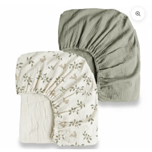 2-Pack Crib & Playard Muslin Sheets, Deep Pocket, 360° Elastic Fit - Babies Mall