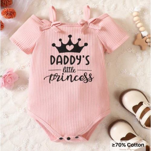 SHEIN Vintaside Kids Baby Girl Crown & Letter Graphic Cold Shoulder Ribbed Knit Bodysuit | SHEIN USA