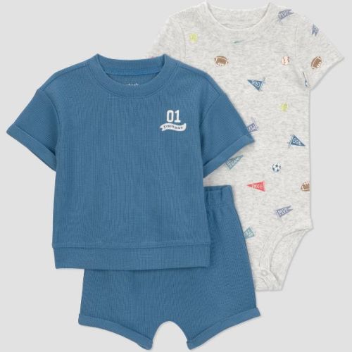 Carter's Just One You® Baby Boys' 3pc Athletic Sports T-Shirt with Bodysuit and Shorts Set - Blue 3M