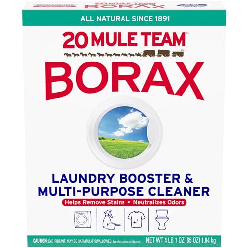 Borax 20 Mule Team Detergent Booster, 65 Oz. | Multi-purpose household cleaning solution, Enhances laundry cleaning, Brightens and deodorizes fabrics and surfaces