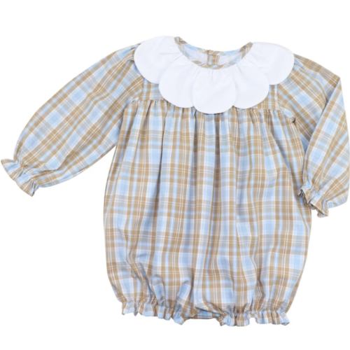 Blue And Khaki Plaid Petal Collar Bubble – Cecil & Lou