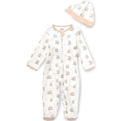 Little Me Baby Boys Cotton Long-Sleeve Bear-Printed Footed Coverall