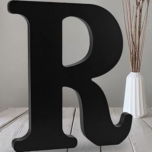 AOCEAN 12 inch Black Wood Letters Unfinished Wood Letters for Halloween Decorative Standing Letters Slices Sign Board Decoration for Craft Home Party Projects (R)