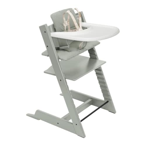 Stokke Tripp Trapp High Chair 2 with Tray and Cushion, Glacier Green | Includes Chair, Baby Set, Removable Harness, Tray, Cushion, for Ages 6-36 Months, Solid Wood, Holds up to 300 lbs