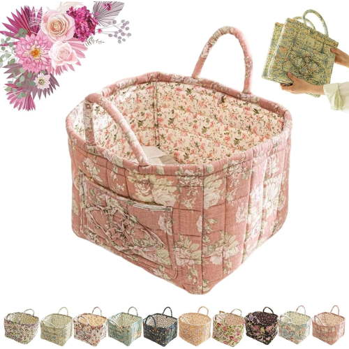 Boho Fabric Storage Basket, Boho Floral Laundry Baskets, Large Capacity Decorative Storage Baskets with Handle, Portable Folding Storage Bag, For Clothes and Sundries