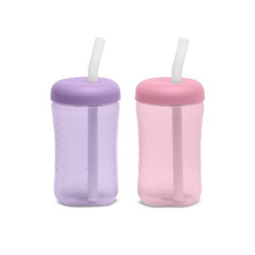 The First Years 7oz Squeeze and Sip Straw Cups - Pink and Purple - 2pk: BPA-Free, Silicone, Leakproof, Spillproof