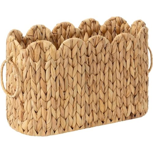 StorageWorks Scalloped Bathroom Toilet Paper Storage Holder, Wicker Toilet Paper Basket for 6 Regular Rolls, Slim Scalloped Basket Organizer with Handles, Water Hyacinth Storage Baskets for Bathroom