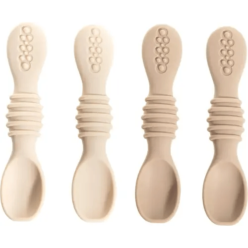 Silicone Baby Spoons for Baby Led Weaning 4-Pack, First Stage Baby Feeding Spoon Set Gum Friendly BPA Lead Phthalate and Plastic Free, Tan