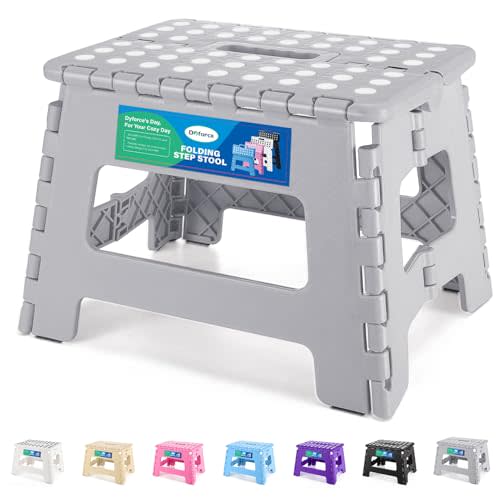 Dyforce Kids Step Stool 9 Inch, 300lbs Folding Step Stool for Toddler | Step stool Grey,Anti-slip Heavy Duty with Handle, Lightweight Foldable Foot Stool for Bathroom Kitchen Bedroom Outdoor