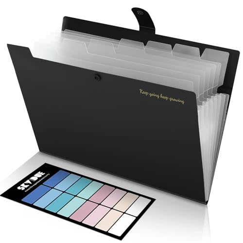 SKYDUE Accordion File Organizer, Expanding File Folder with 8 Pockets, Portable Document Paper Receipt Organizer, Letter/A4 Size Filing Folder School Office Supplies Black