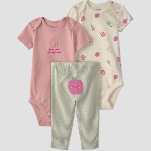 Carter's Just One You® Baby Girls' 3pc Apple Printed Bodysuit and Leggings Set - Pink 3M