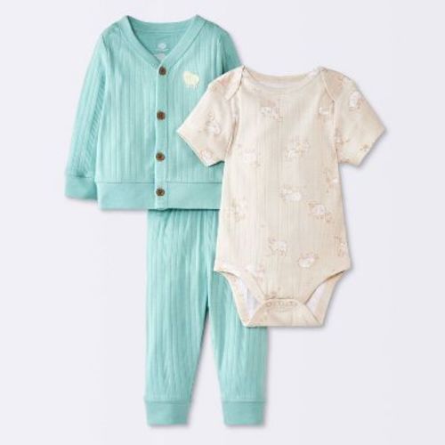 Baby Boys' 3pc Top & Bottom Set - Cloud Island™ Blue/Tan Newborn