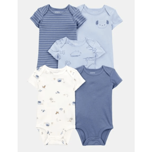 Baby Boy 5-Pack Dog Short-Sleeve Cotton Bodysuits - Blue | Carter's