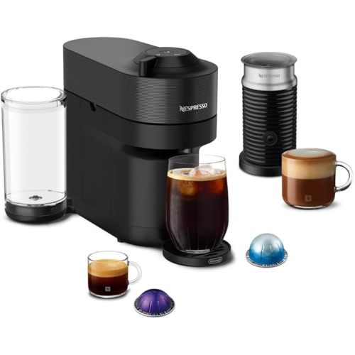 Nespresso Vertuo Pop+ Coffee and Espresso Machine by De'Longhi with Aeroccino Milk Frother, Liquorice Black