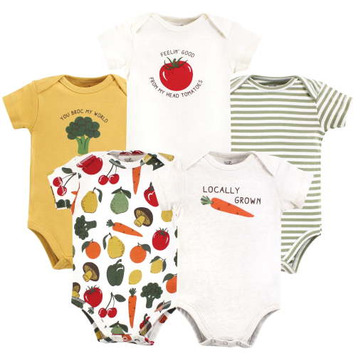 Touched by Nature Unisex Baby Organic Cotton Bodysuits, Happy Veggies, 9-12 Months