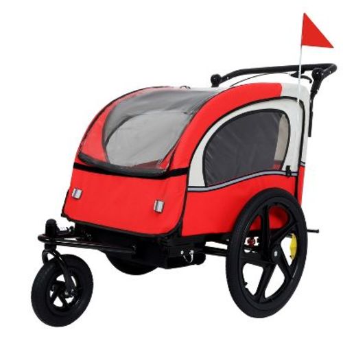 2-in-1 Double 2 Seat with 5-point safety harnesses Bicycle Bike Trailer Jogger Stroller for Kids Children Foldable Collapsible w/Pivot Front Wheel