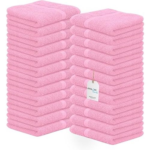 Avalon Towels Cotton Washcloths – (Pack of 24) Size 12x12 Inches, 100% Ring Spun Cotton, Soft & Absorbent Face Towels, Gym Towels, Hotel and Spa Quality, Reusable Fingertip Towels (Pink)