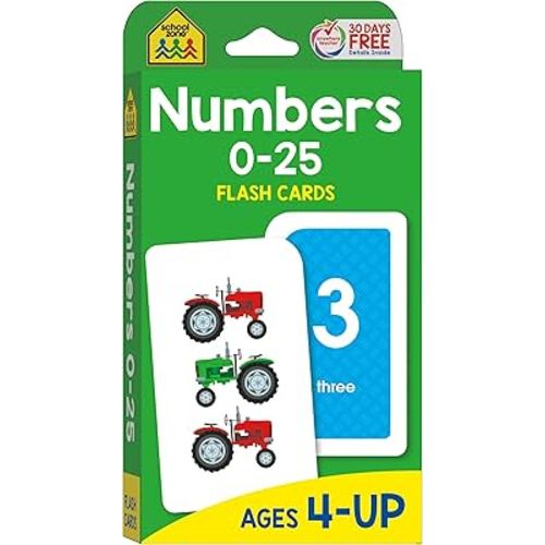 School Zone Numbers 0-25 Flash Cards: Toddler, Preschool, Kindergarten, Learn Math, Addition, Subtraction, Numerical Order, Counting, Problem Solving, Ages 4+, Packaging May Vary