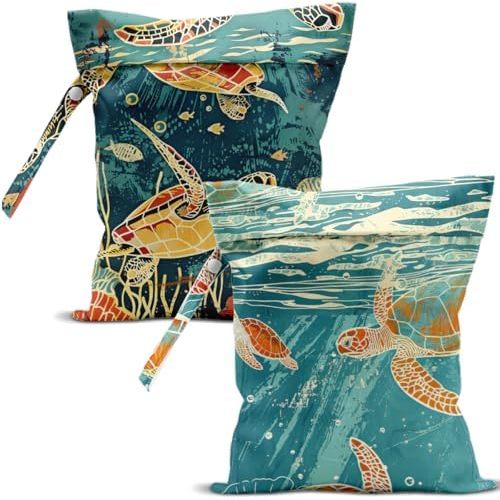 Wet Dry Bags Wet Bags Dirty Laundry Travel Bag Nostalgic Turtle Waterproof Zipper Bag for Swimsuit Travel Beach
