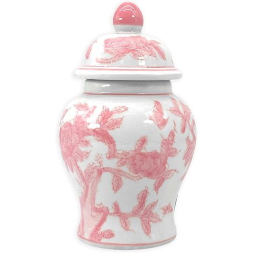 8" Ceramic Ginger Jar w/Lid - Classic Chinese Style Porcelain Jar Tea Storage for Home Decor Decorative Centerpiece Vintage Accent Antique Vase Jingdezhen (Pink & White Floral)