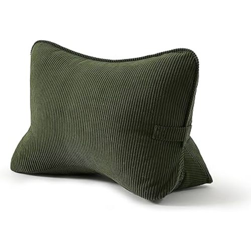 Pat. Pend. Corduroy Ergonomic Lumbar Support Pillow for Sitting Support, Triangle Back Cushion for Sofa, Armchair & Bed, Washable Cover, Avocado Green