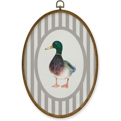 JMENGSSFL Vintage Mallard Duck Nursery Oval Wall Art Decor, Farm Animal Nursery Canvas Prints, Rustic Farmhouse Duck Framed Wall Art for Kids Room Bedroom Playroom Home Decor, 8.6x11.4 Inch