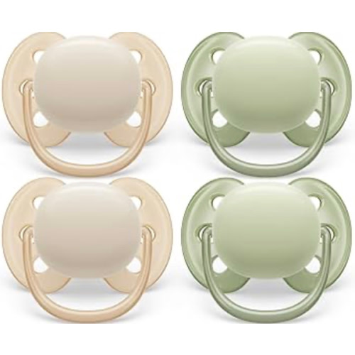 Philips Avent Ultra Soft Pacifier - 4 x Soft and Flexible Baby Pacifiers for Babies Aged 0-6 Months, BPA Free with Sterilizer Carry Case (Model SCF091/23)