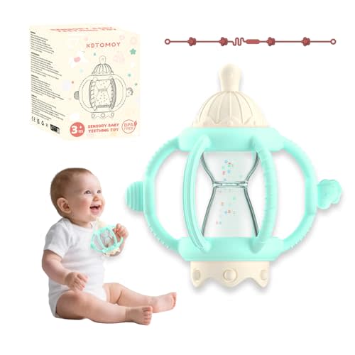 Silicone Teether Rattle Toy for Babies 0-12 Months Teething Relief | Montessori Sensory Teething Toy with Pacifier, Easy Grasp Handle for Infant Boys & Girls, Baby Must Haves