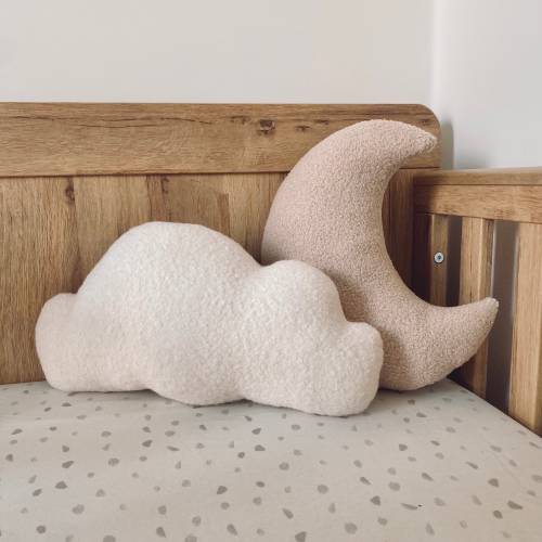 Handmade Boucle Moon & Cloud Pillow Set: Nursery Decor