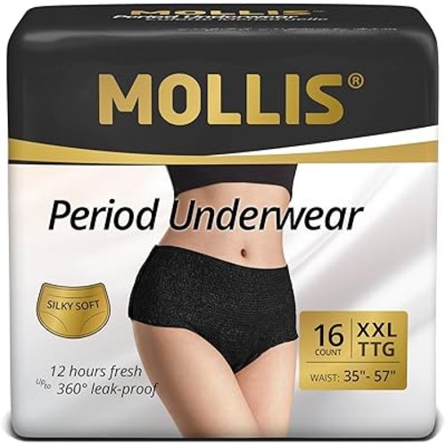 MOLLIS Disposable Period Underwear for Women, Postpartum Panties, Maternity Knickers Heavy Flow Leak Proof, Black, XXLarge, 16 Count