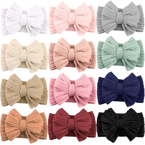 ALinmo 12 Pack Baby Headbands Super Soft Stretchy Nylon Hair Bands Hair Bows Hair Accessories for Baby Girls Newbrons infants Toddlers