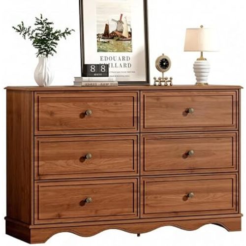Chrangmay Modern Chest of Drawers with 6 Drawers,Deep Drawers,Clothes Organizer,Large Storage Cabinet for Living Room, Bedroom,Hallway,with Anti-Tipping Device, Brown