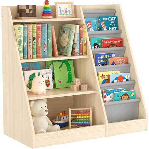 4 Tier Kids Wooden Bookshelf, Five Layer Sling Children Bookcase