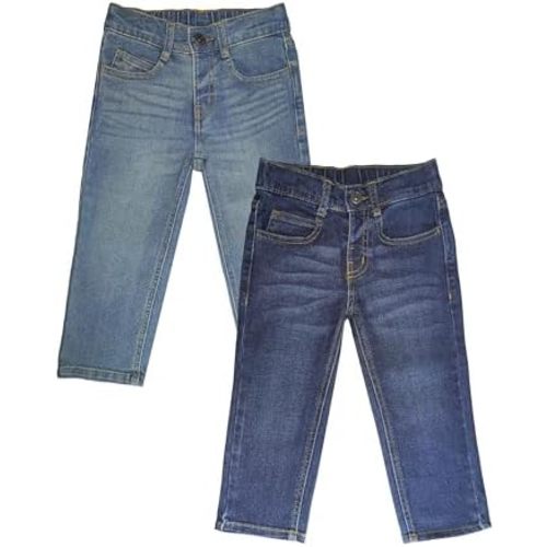 Wrangler Toddler Jeans - 2-Pack Pull-On Denim Boys Jeans w/Soft, Stretchy Fabric - Adjustable Waistband, Casual Fit, Durable