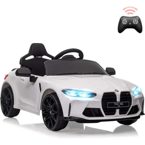 12V Licensed BMW M4 Ride-On Electric Car with Remote Control, 3 Speeds, LED Lights, Music, USB, Adjustable Seat Belt