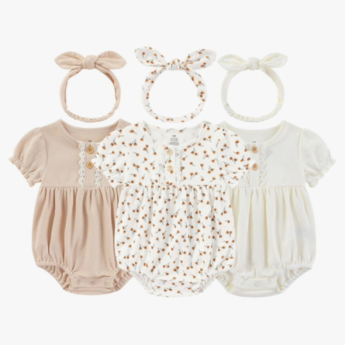 Ruliby Baby Girl Outfit Cotton Bubble Romper Floral Dress Infant Girls Clothes 3-pack