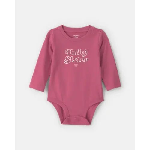 Baby Girl 'Baby Sister' Long-Sleeve Graphic Bodysuit - Pink | Carter's