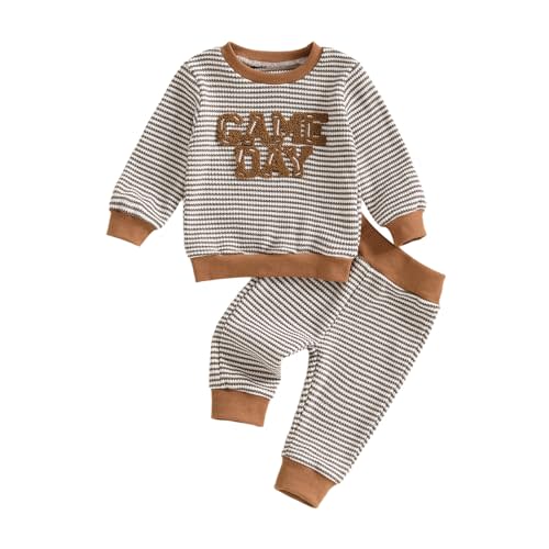 fhutpw Baby Toddler Boy Girl Fall Winter Clothes Embroidery Stripe Pullover Pants Sets Infant Long Sleeve Sweatshirt Outfits