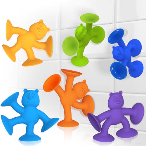 Suction Cup Toys for Toddlers 1–3, Guibola 6PCS Silicone Bath Toys, No-Hole Mold-Free Suction Cup Toys for Baby Kids, Sensory Window & Building Toys for Boys Girls, Large Size