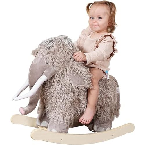 labebe - Plush Rocking Horse, Mammoth Rocker, Stuffed Rocker Toy for Child 1-3 Year Old, Kid Ride On Toy Wooden, Rocking Animal for Infant/Toddler Girl&Boy, Nursery Birthday Gift